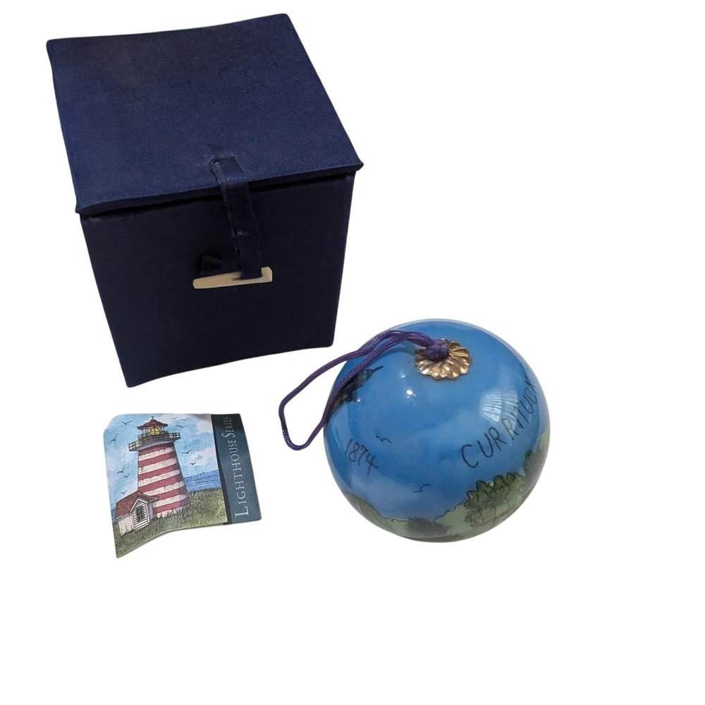 Global Village Currituck Beach Lighthouse Hand Painted Glass Ornament with Box